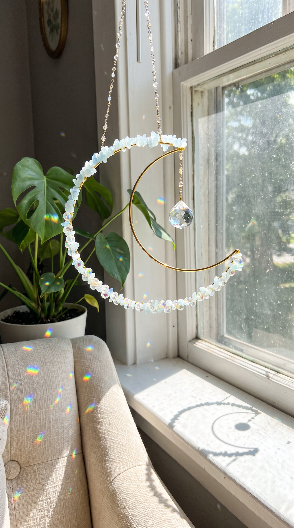 Aquamarine Crystal Moon Suncatcher