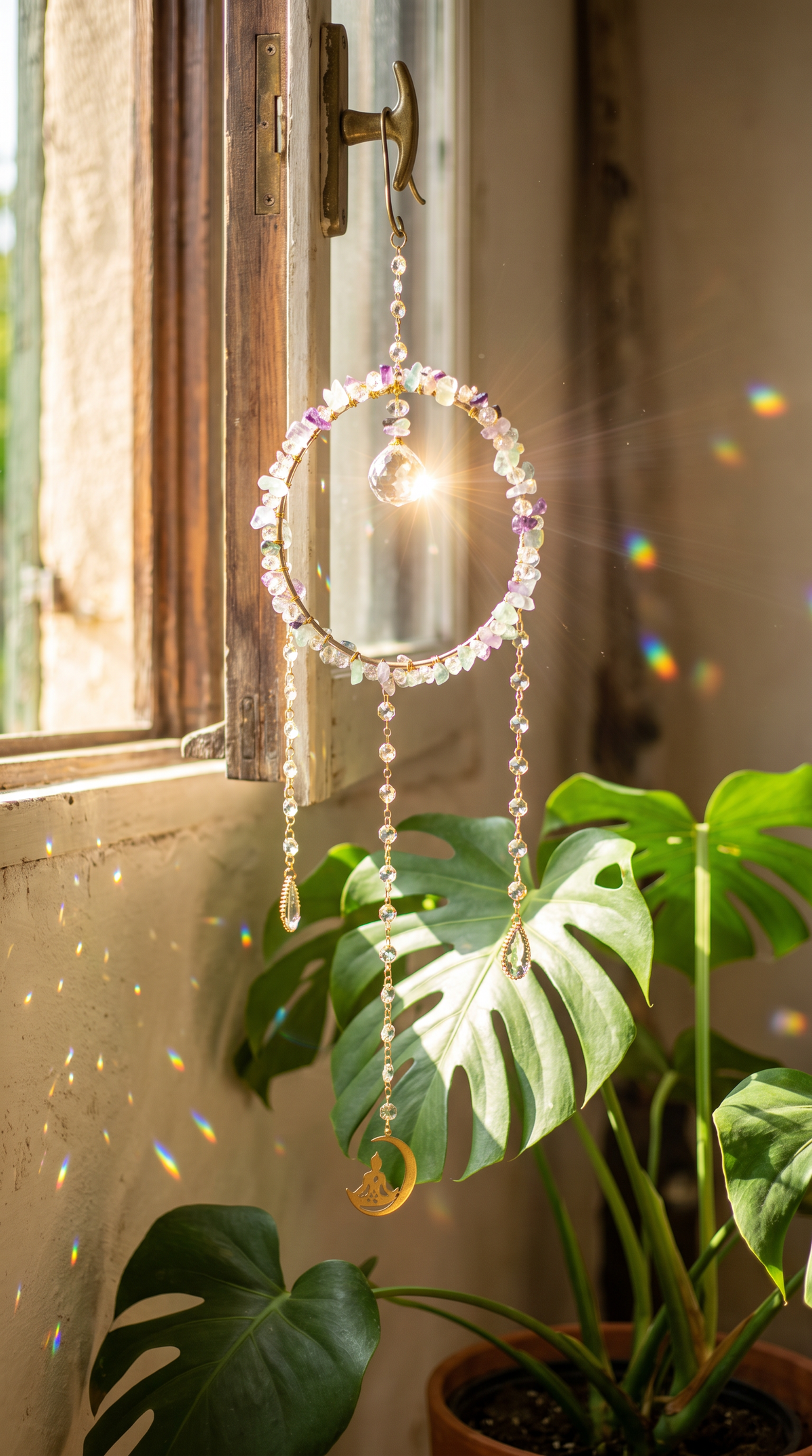 Fluorite & Crystal Round Suncatcher
