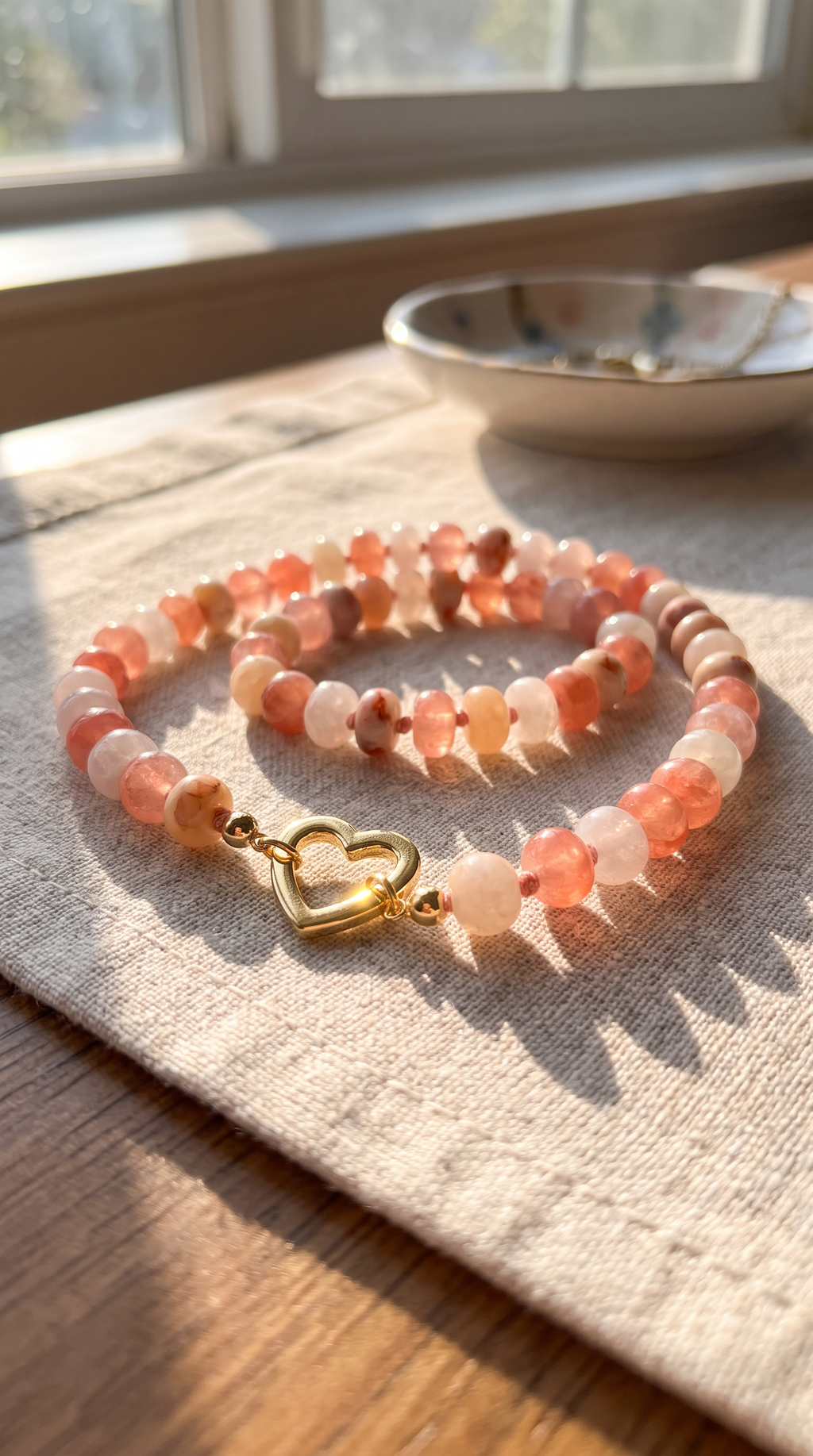Multi-Stone Heart Necklace — Rhodochrosite, Red Jasper, Pink Aventurine & Jade