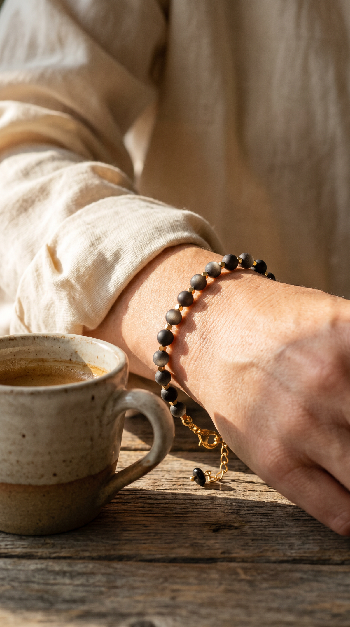Silver Obsidian & Gold Hematite Bracelet