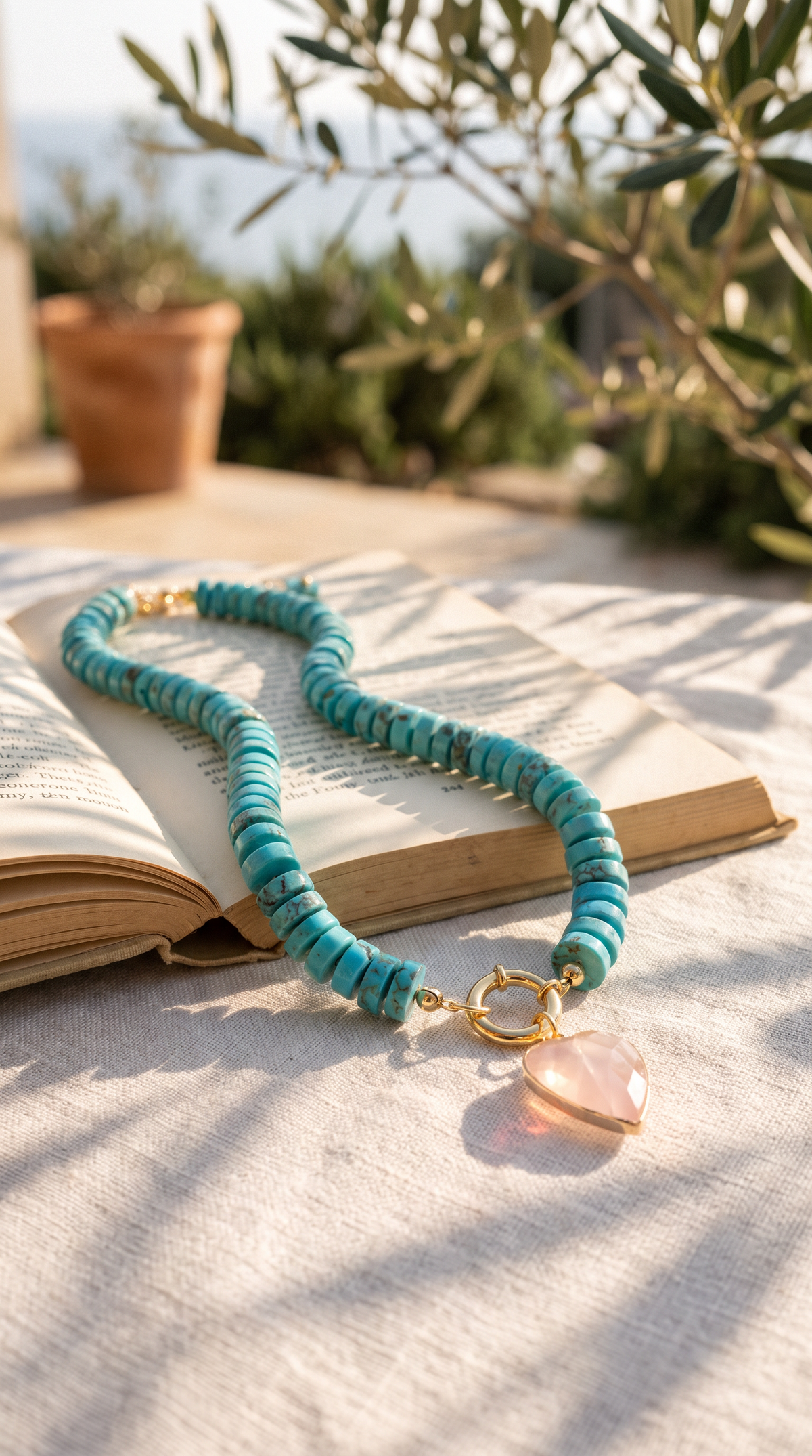 Turquoise & Rose Quartz Heart Necklace