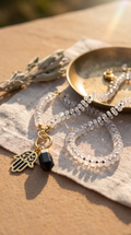 Clear Quartz with Black Obsidian & Hamsa Necklace
