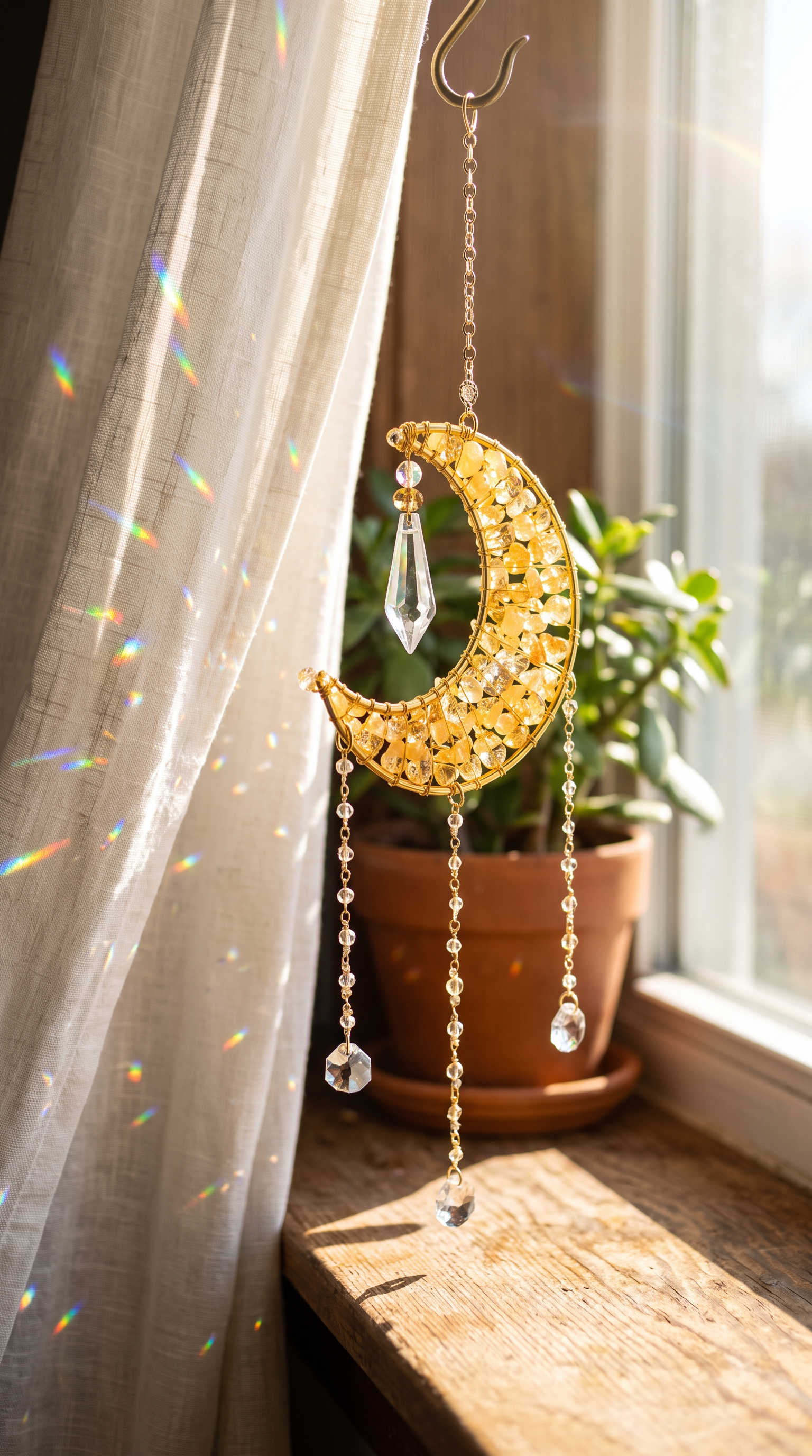 Citrine & Crystal Moon Suncatcher
