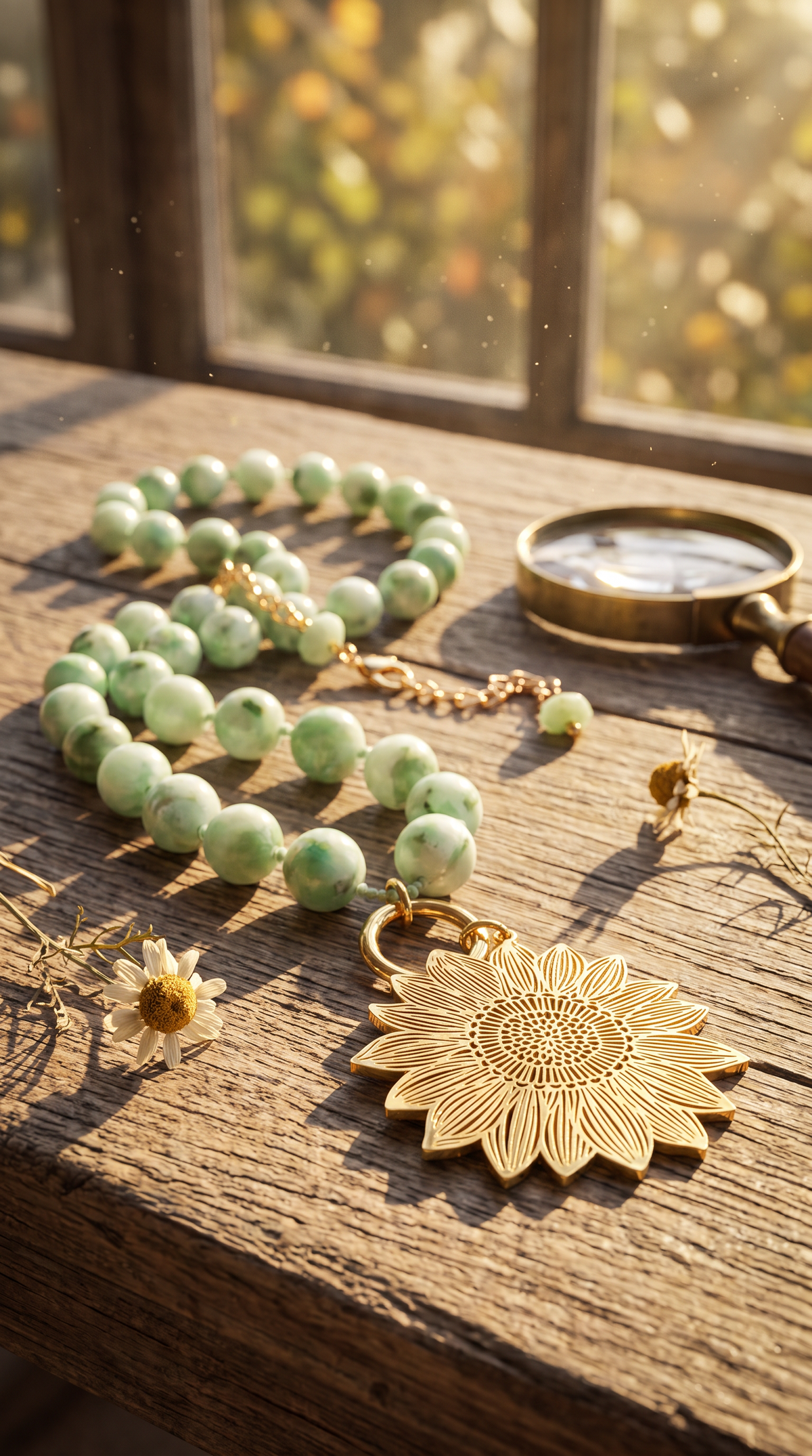 Green Lepidolite Sunflower Necklace