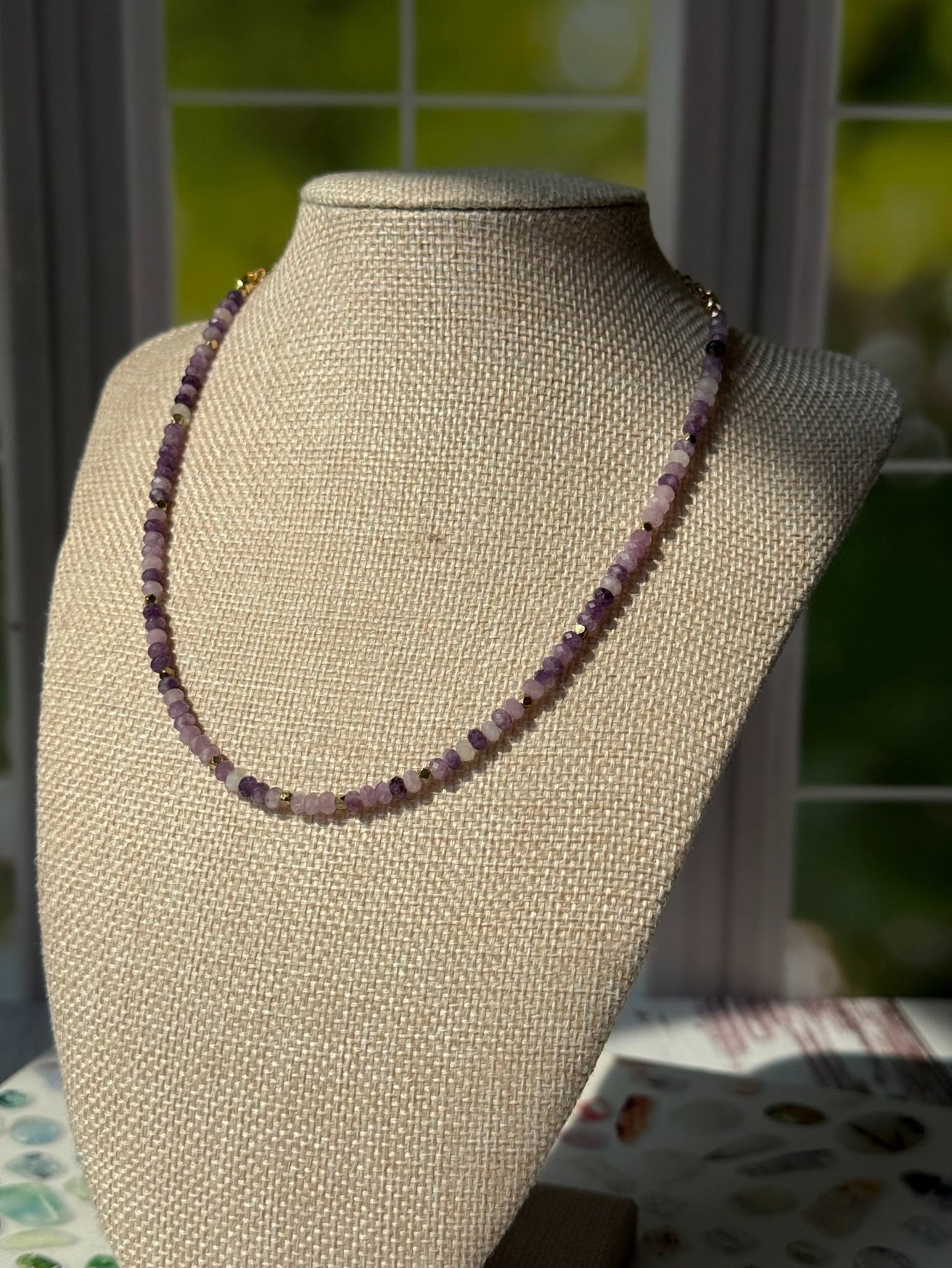 Moonlit Peace Necklace – Faceted Lepidolite & Gold