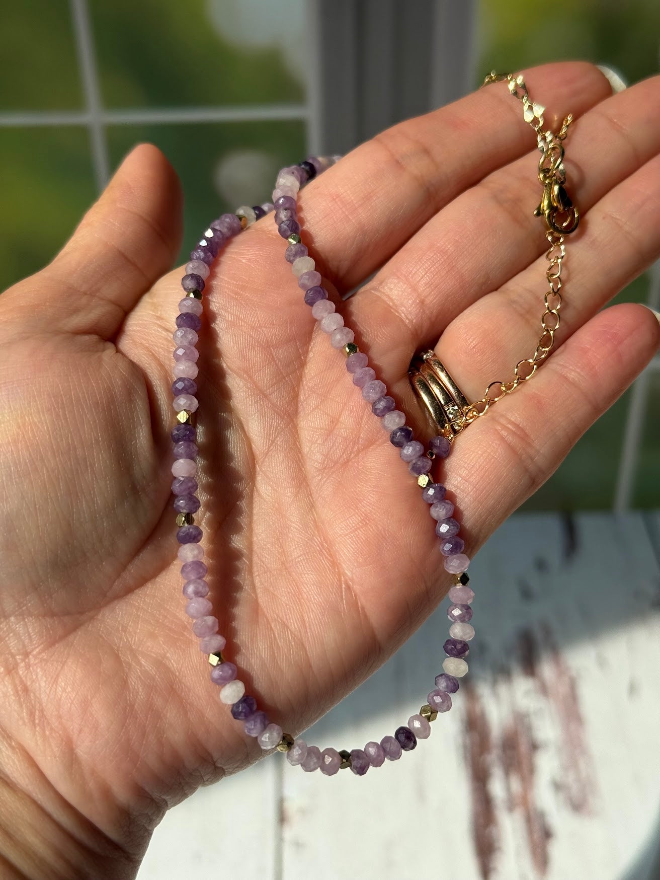 Moonlit Peace Necklace – Faceted Lepidolite & Gold