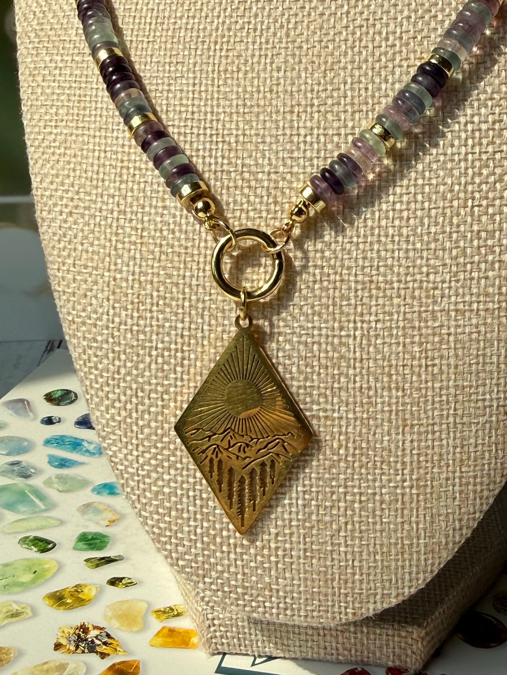 Follow the Light Necklace – Fluorite & Mountain Sunrise Pendant