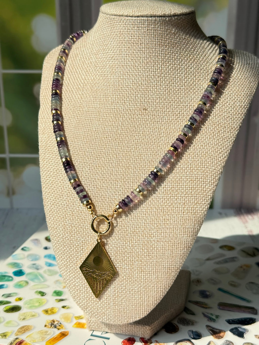 Follow the Light Necklace – Fluorite & Mountain Sunrise Pendant