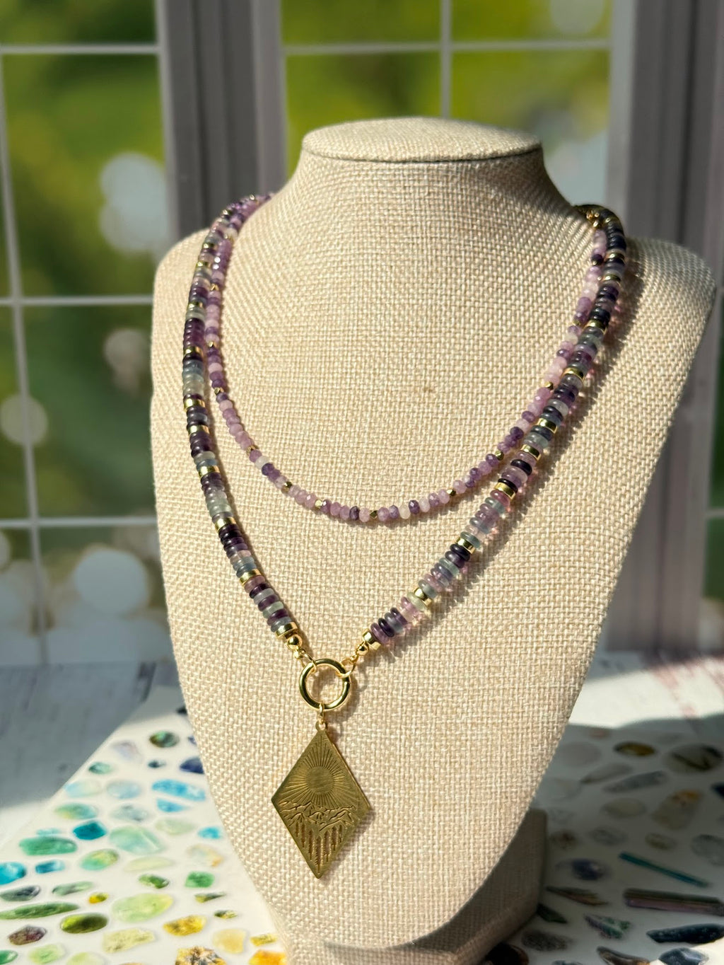 Moonlit Peace Necklace – Faceted Lepidolite & Gold