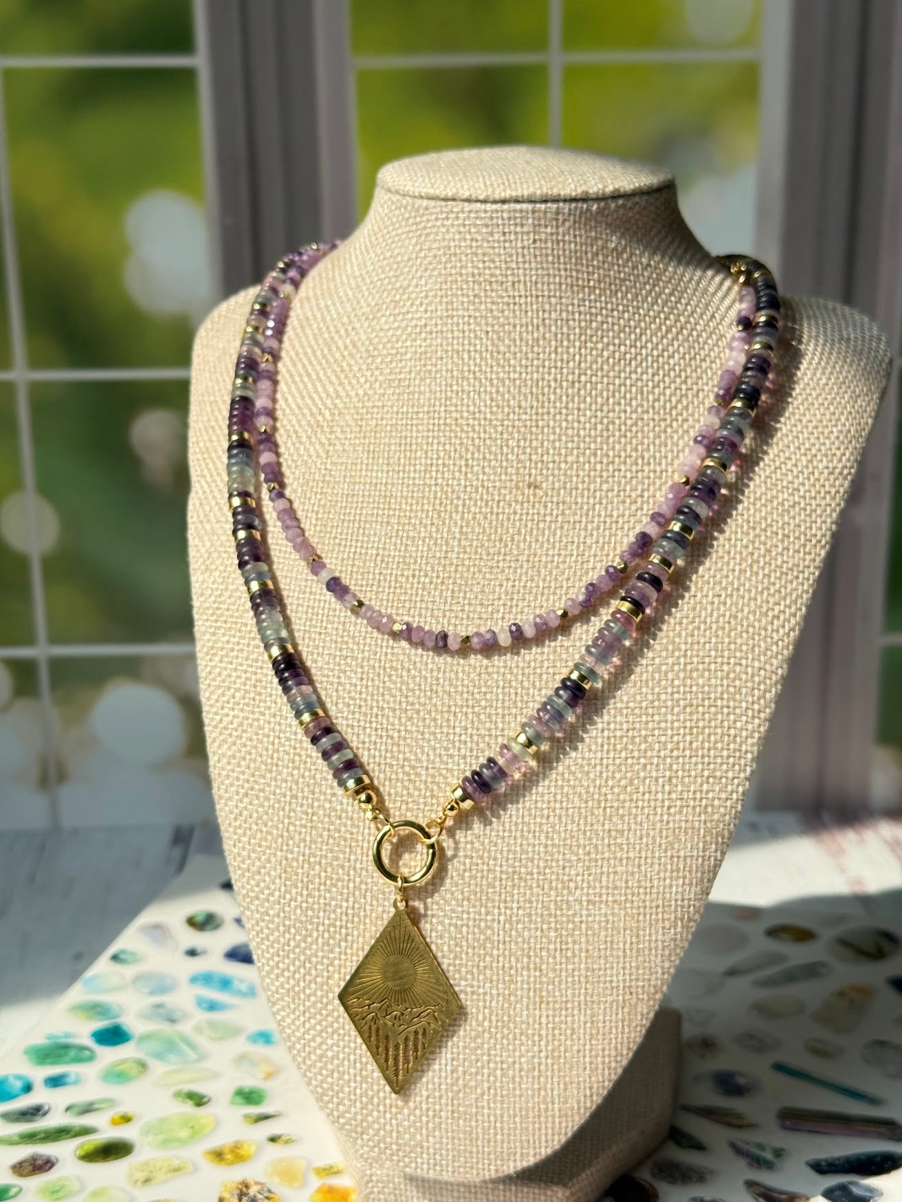 Moonlit Peace Necklace – Faceted Lepidolite & Gold
