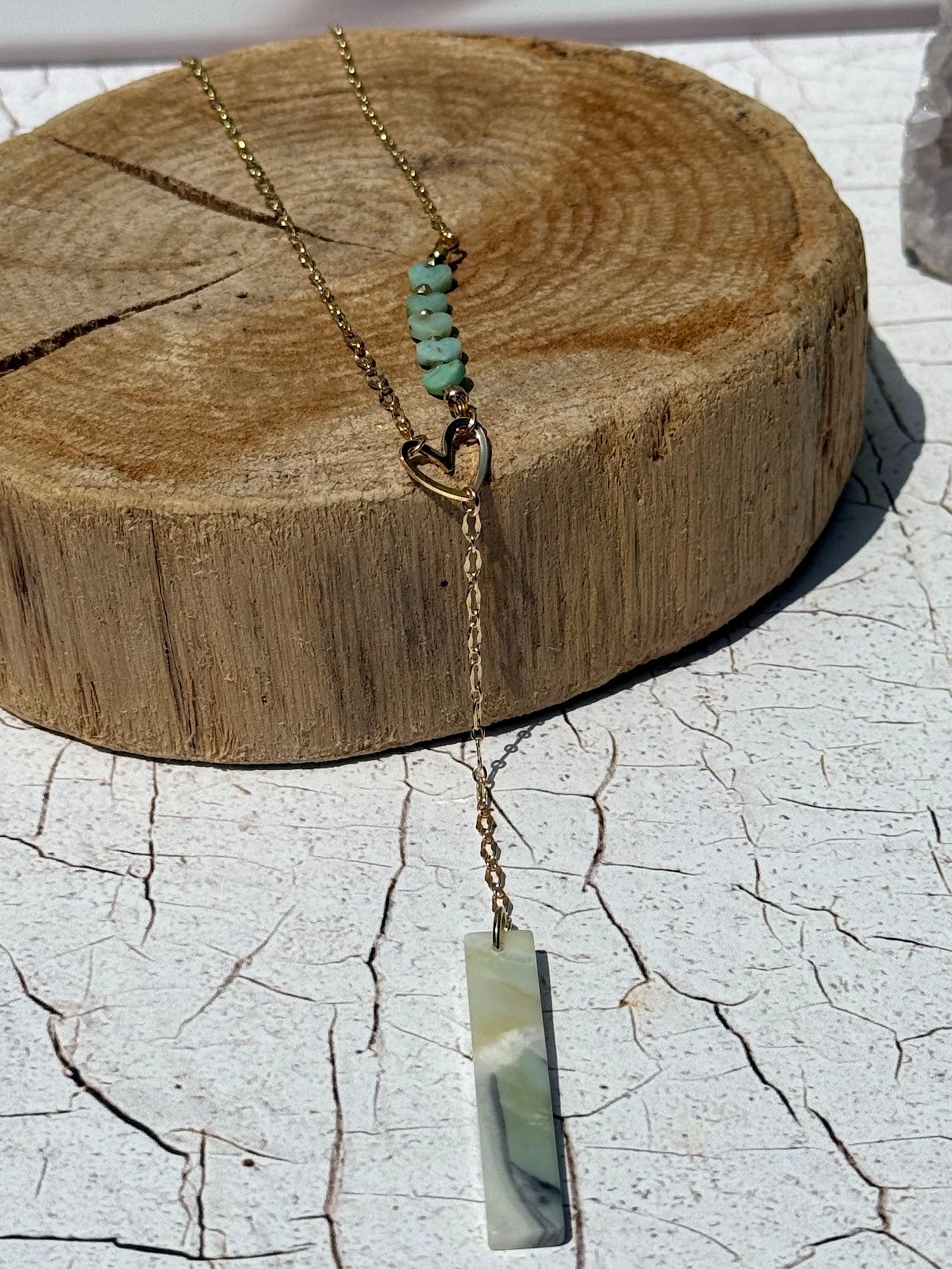 Love Flows – Amazonite & Mongolian Opal Lariat Necklace