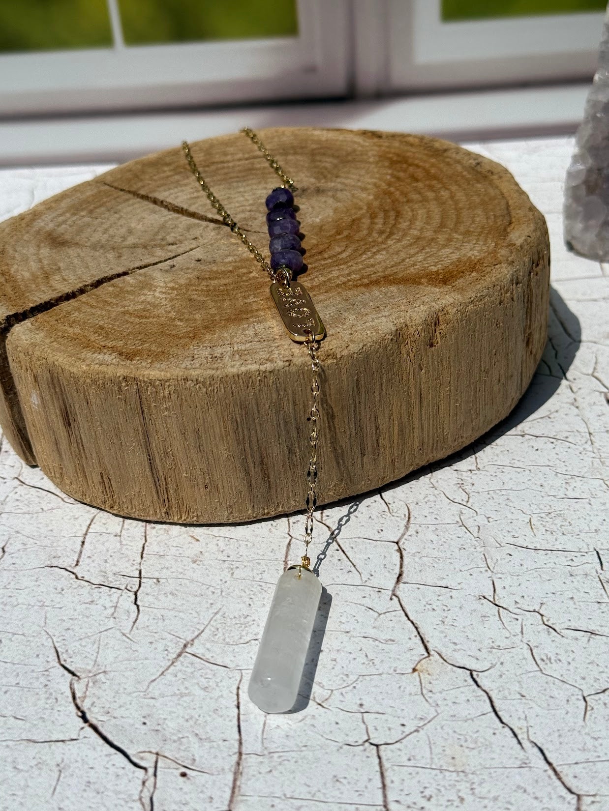 Love & Light – Lepidolite & Quartz Lariat Necklace