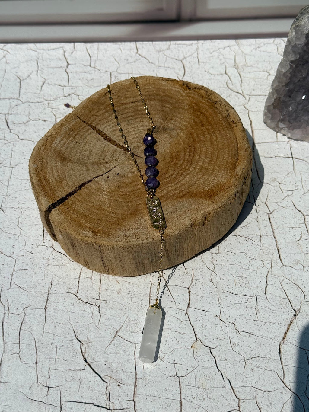 Love & Light – Lepidolite & Quartz Lariat Necklace