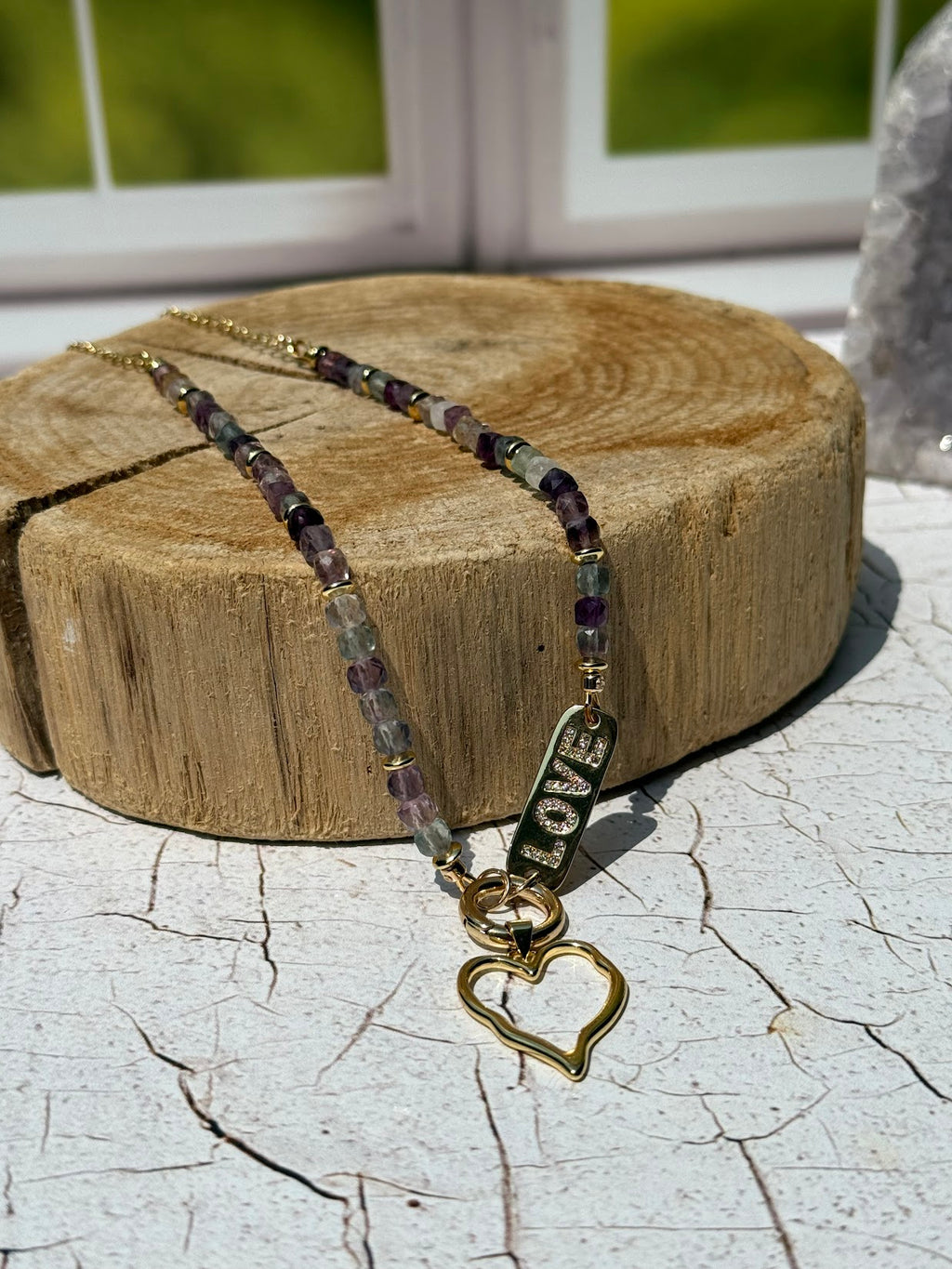 Lead With Love Necklace – Fluorite & Open Heart Charm