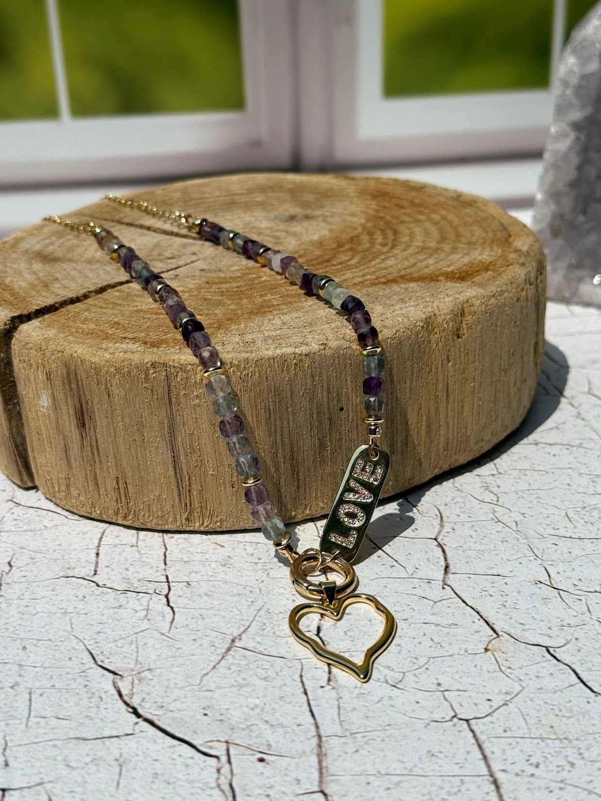 Lead With Love Necklace – Fluorite & Open Heart Charm