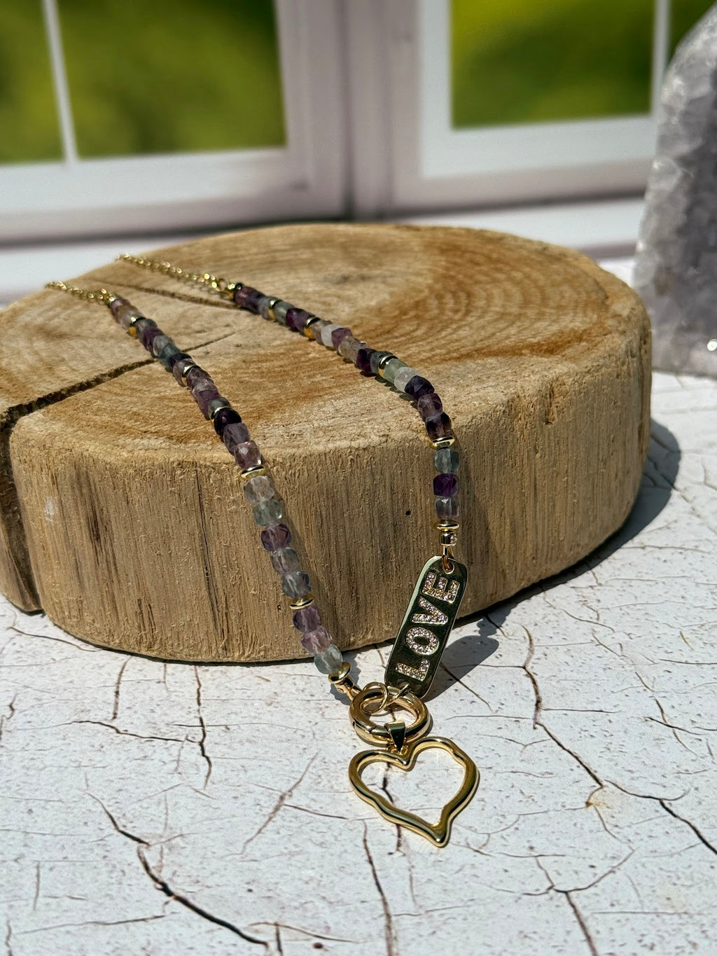 Lead With Love Necklace – Fluorite & Open Heart Charm