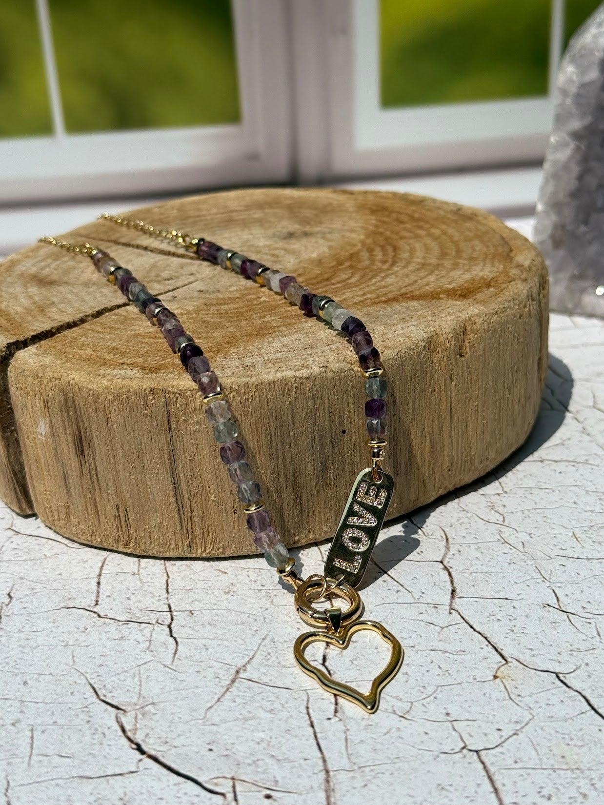 Lead With Love Necklace – Fluorite & Open Heart Charm