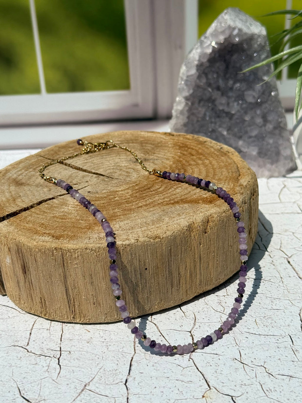 Moonlit Peace Necklace – Faceted Lepidolite & Gold
