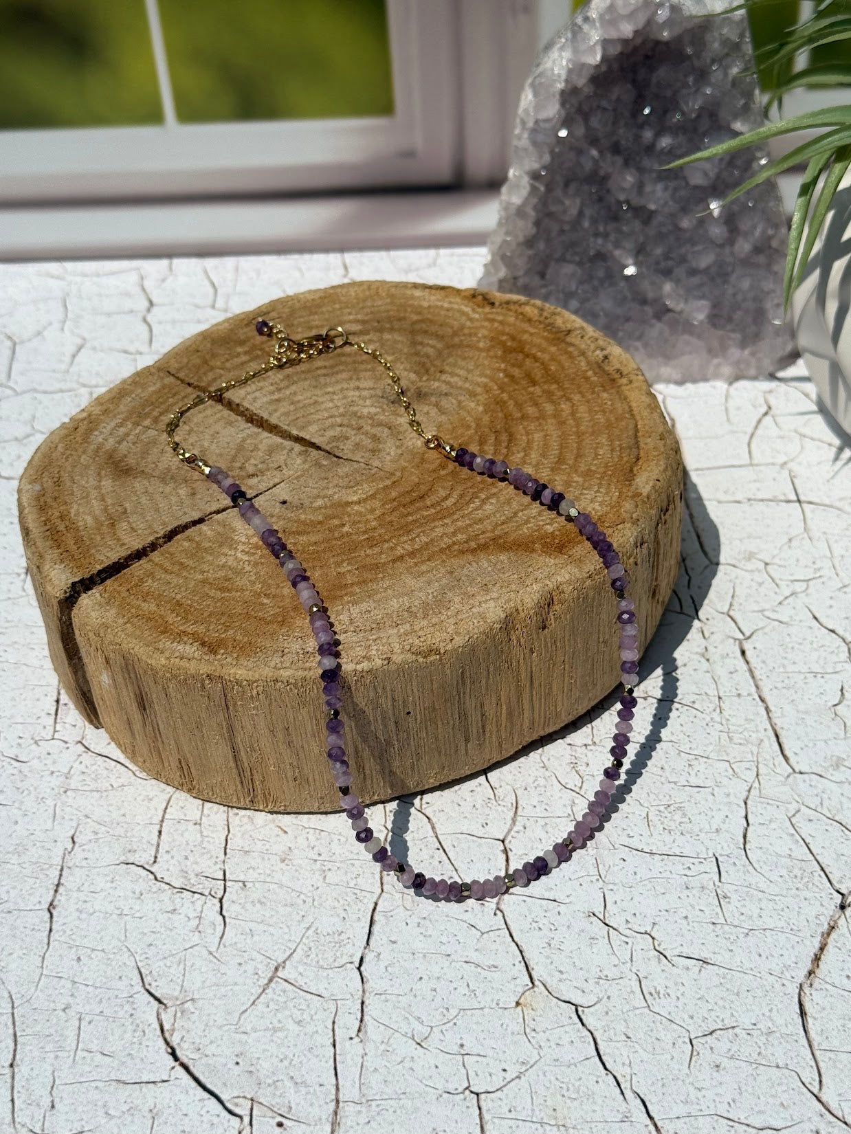 Moonlit Peace Necklace – Faceted Lepidolite & Gold