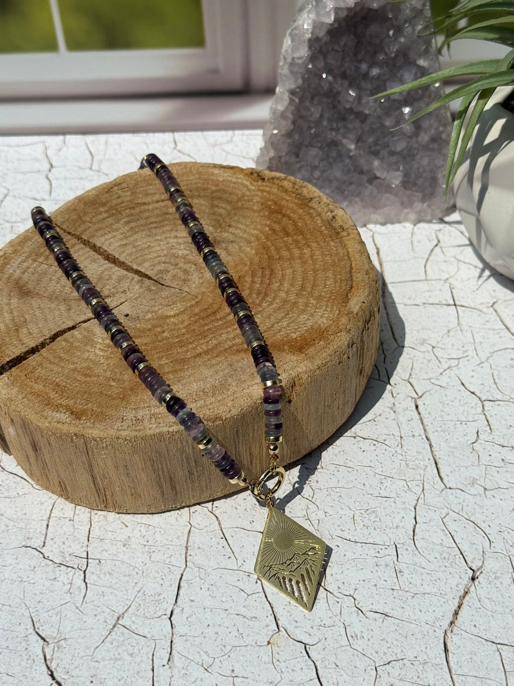 Follow the Light Necklace – Fluorite & Mountain Sunrise Pendant