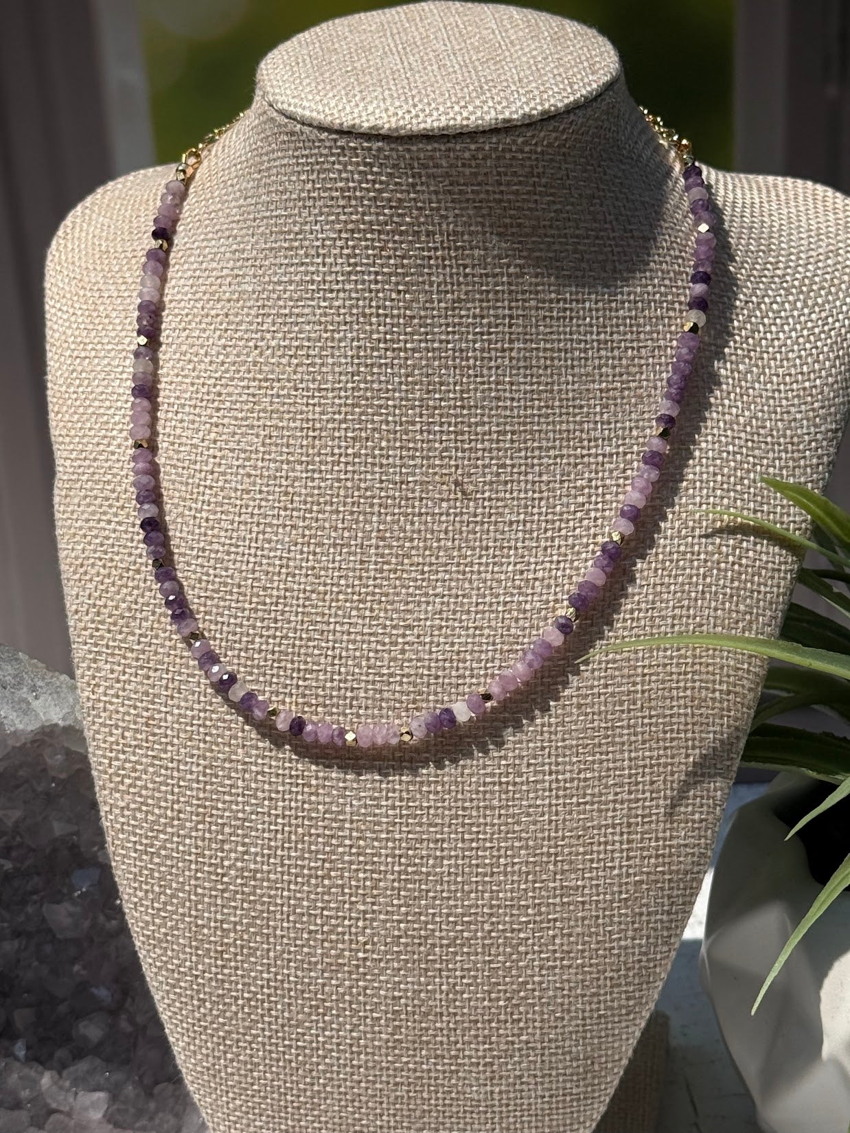 Moonlit Peace Necklace – Faceted Lepidolite & Gold