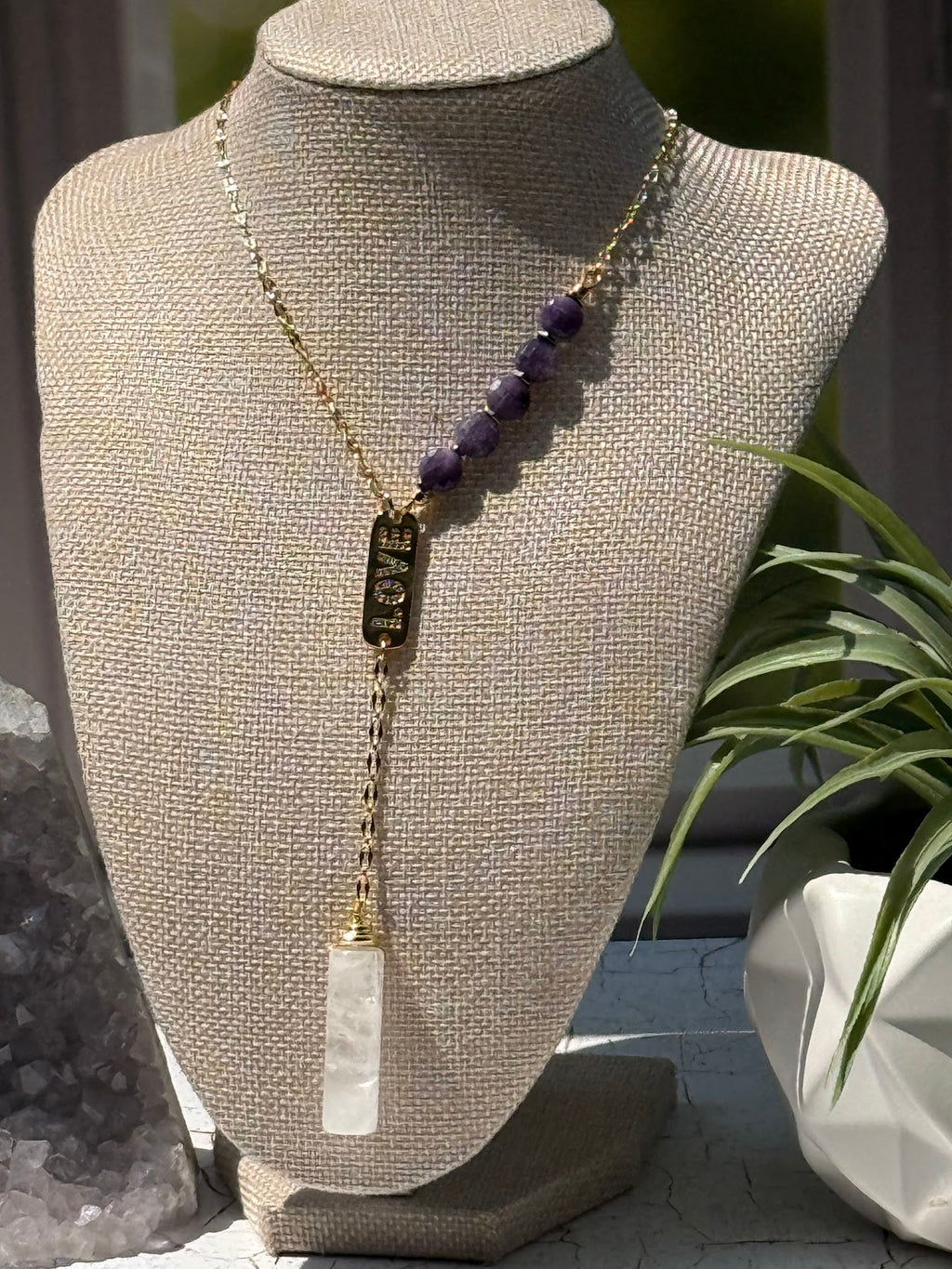Love & Light – Lepidolite & Quartz Lariat Necklace
