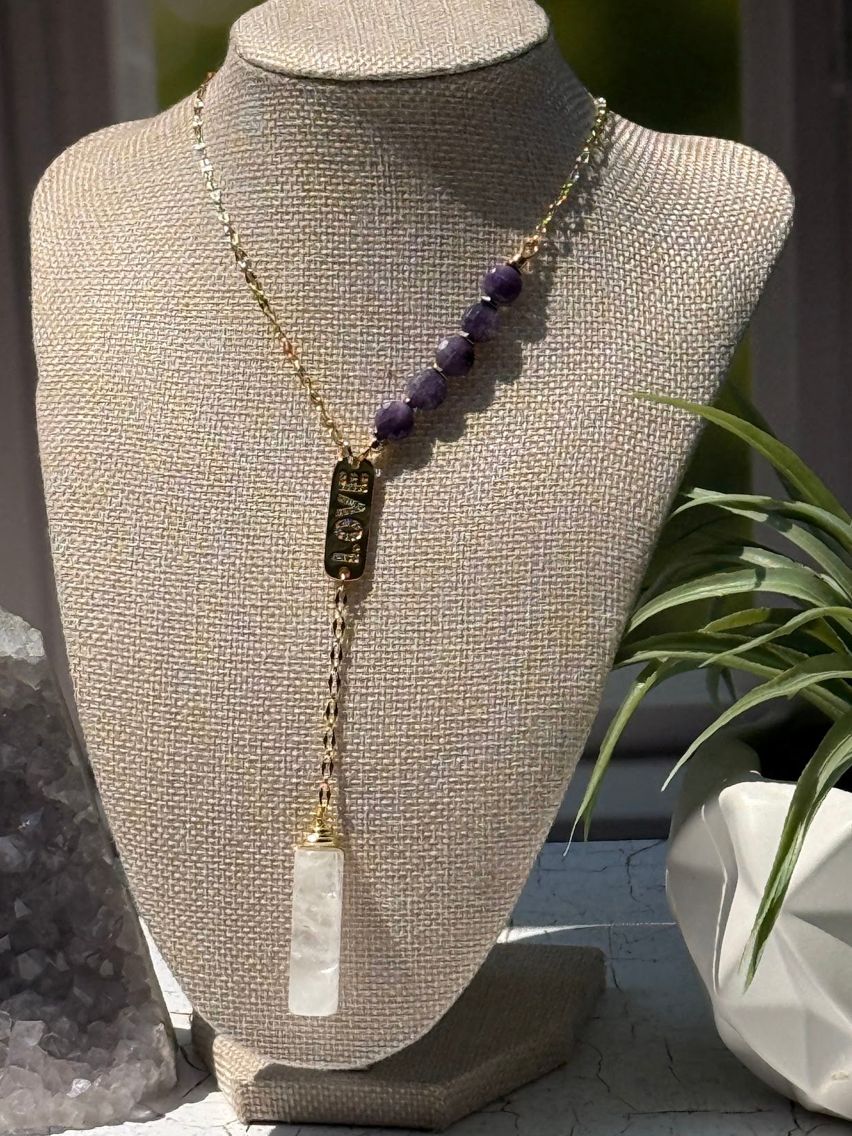 Love & Light – Lepidolite & Quartz Lariat Necklace