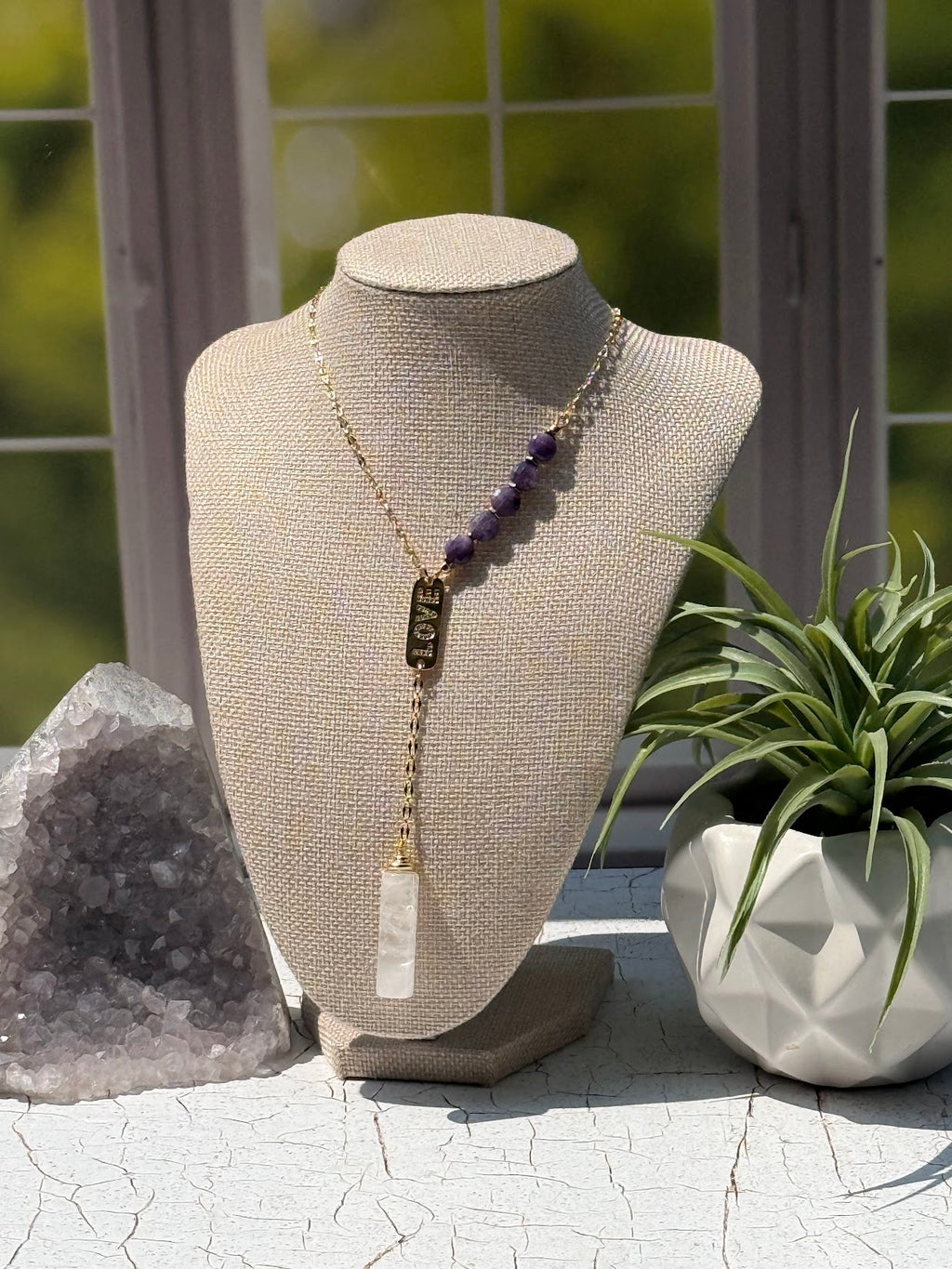 Love & Light – Lepidolite & Quartz Lariat Necklace
