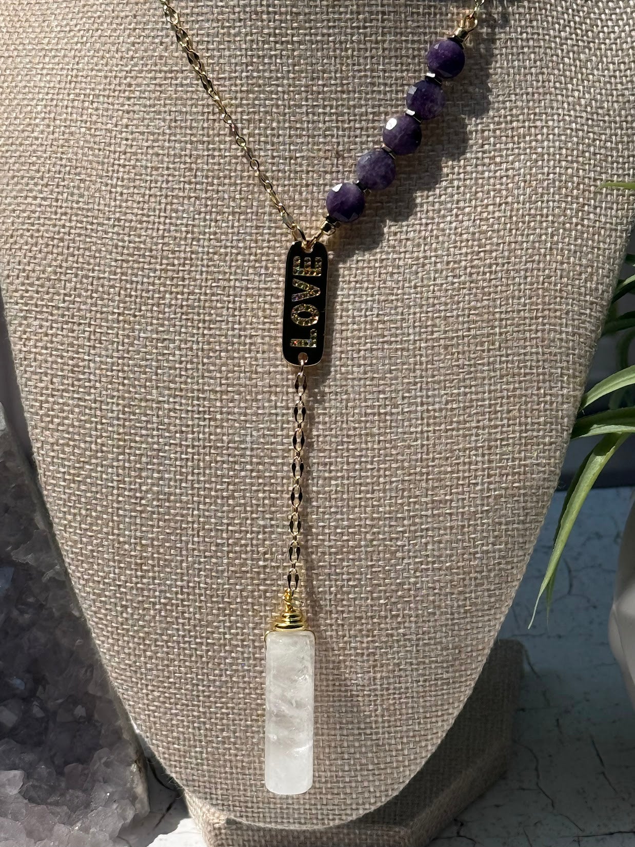 Love & Light – Lepidolite & Quartz Lariat Necklace