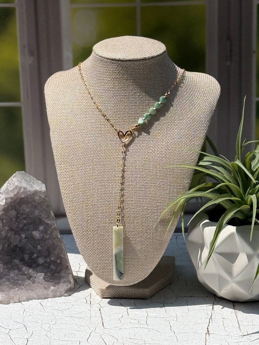 Love Flows – Amazonite & Mongolian Opal Lariat Necklace