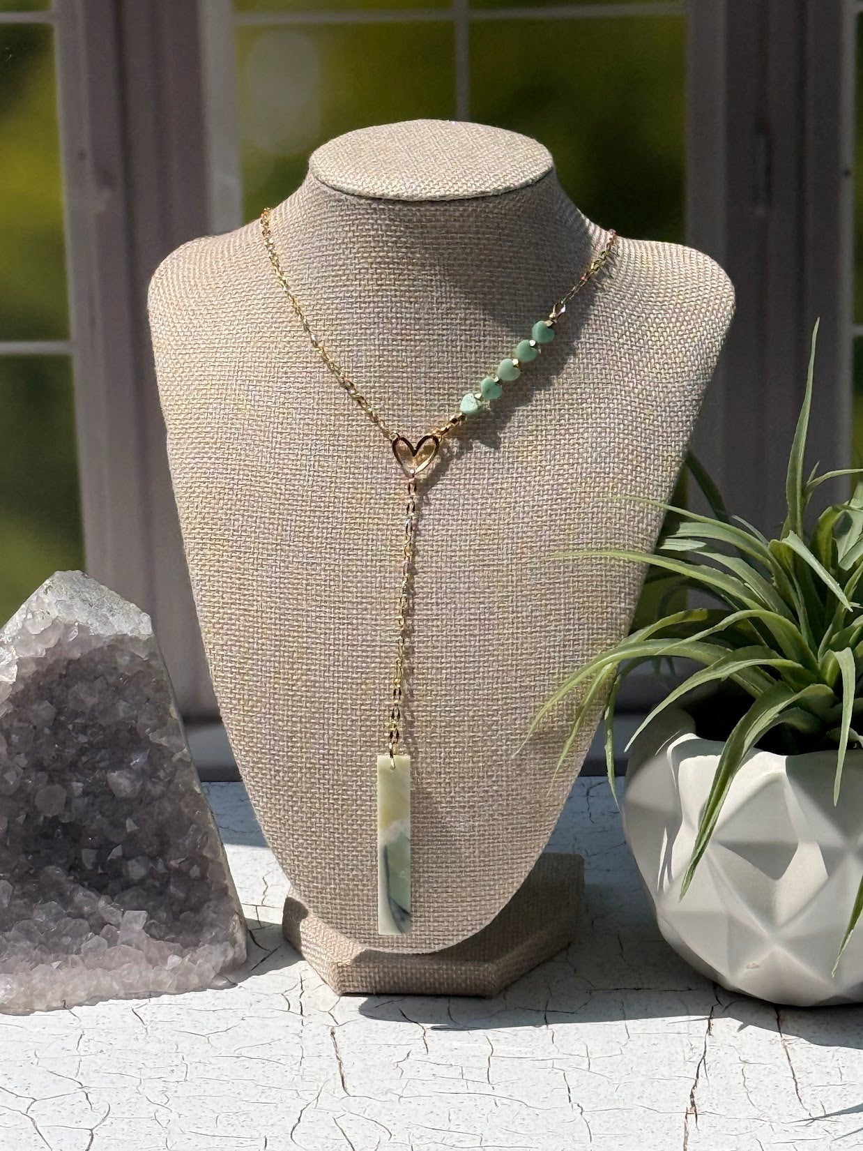 Love Flows – Amazonite & Mongolian Opal Lariat Necklace