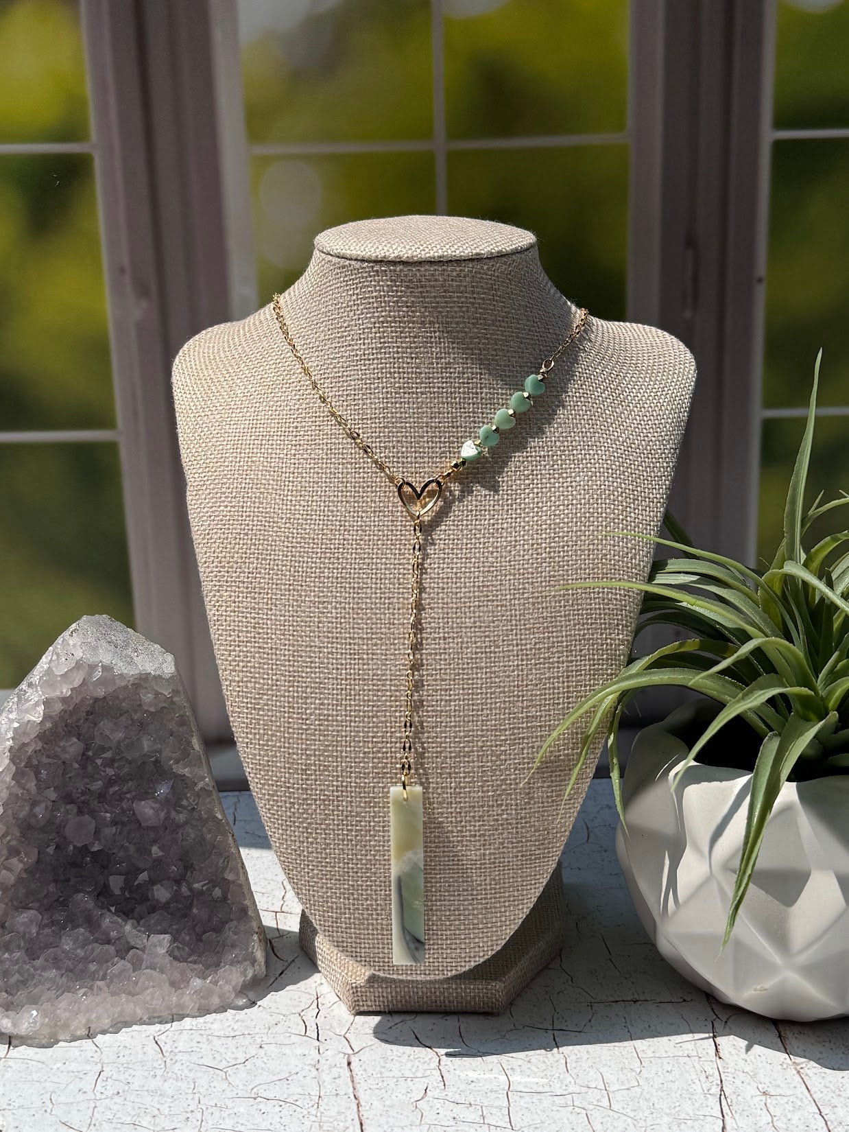 Love Flows – Amazonite & Mongolian Opal Lariat Necklace