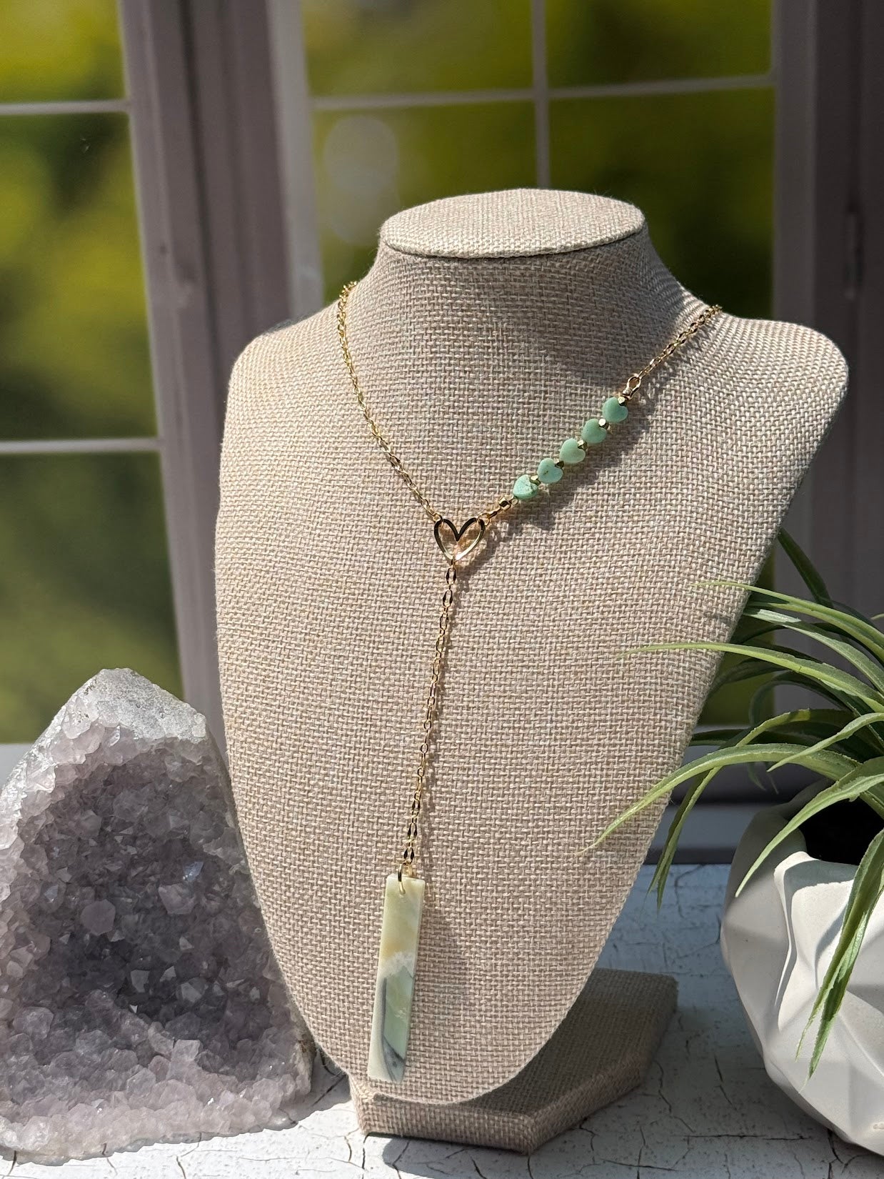 Love Flows – Amazonite & Mongolian Opal Lariat Necklace