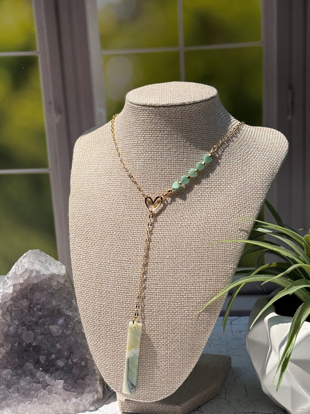 Love Flows – Amazonite & Mongolian Opal Lariat Necklace