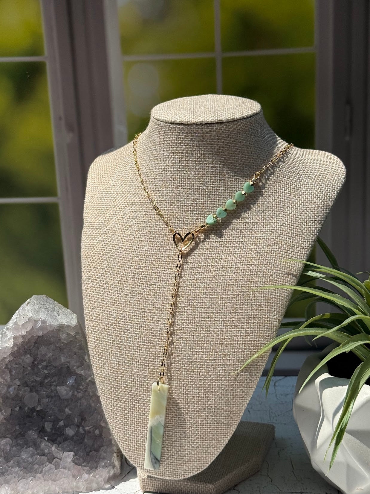 Love Flows – Amazonite & Mongolian Opal Lariat Necklace