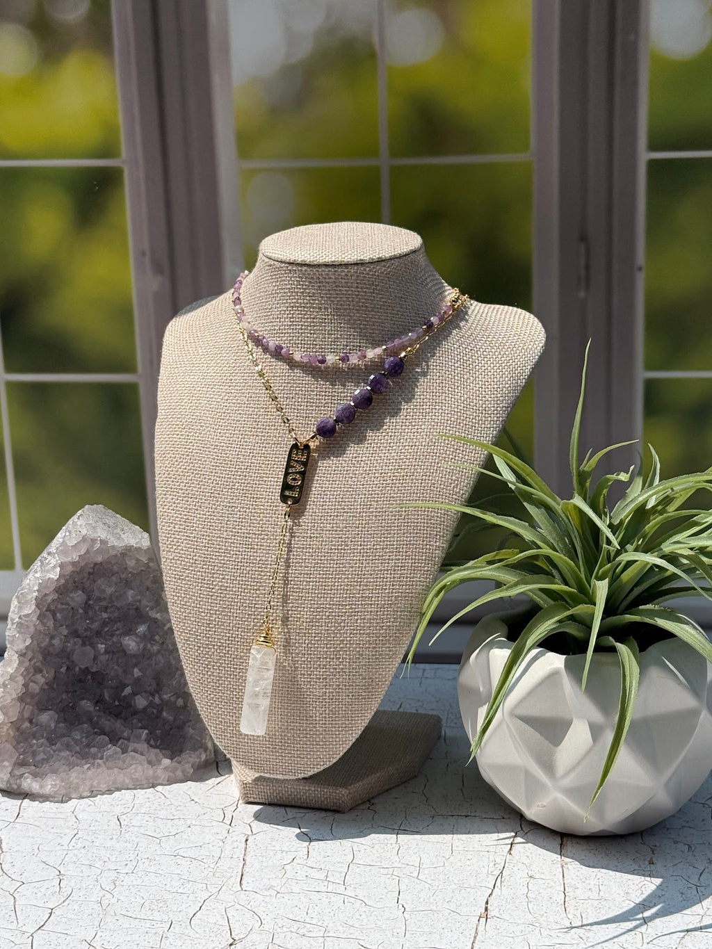 Love & Light – Lepidolite & Quartz Lariat Necklace