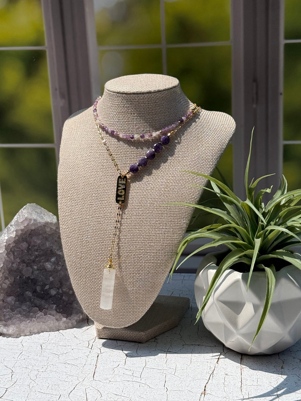 Love & Light – Lepidolite & Quartz Lariat Necklace