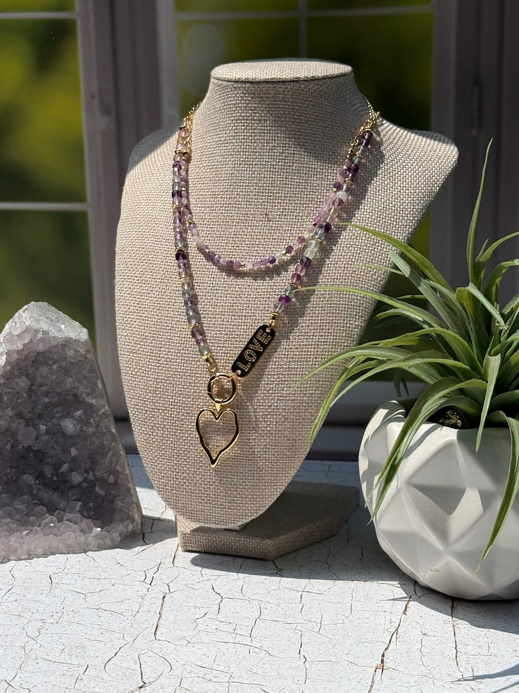 Lead With Love Necklace – Fluorite & Open Heart Charm