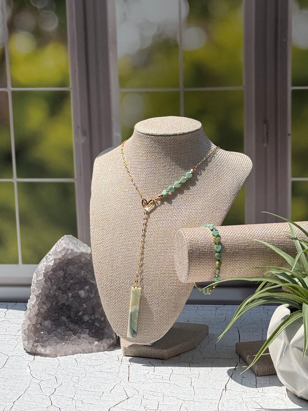 Love Flows – Amazonite & Mongolian Opal Lariat Necklace