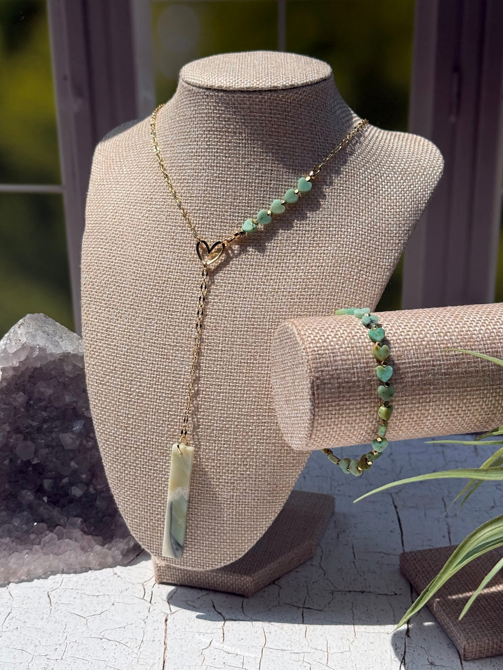 Love Flows – Amazonite & Mongolian Opal Lariat Necklace