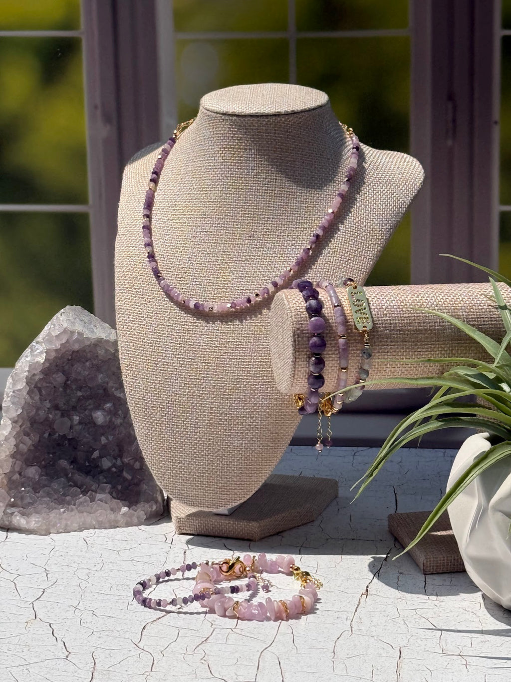 Moonlit Peace Necklace – Faceted Lepidolite & Gold