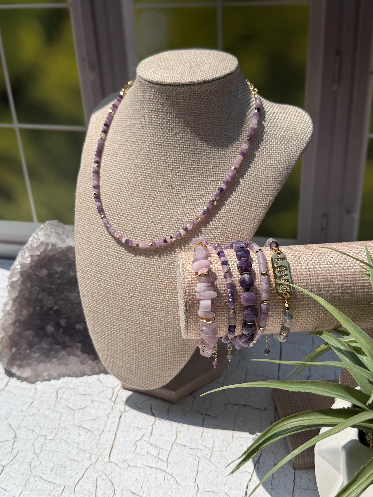 Moonlit Peace Necklace – Faceted Lepidolite & Gold
