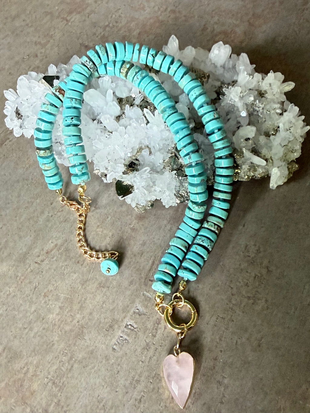 Turquoise & Rose Quartz Heart Necklace