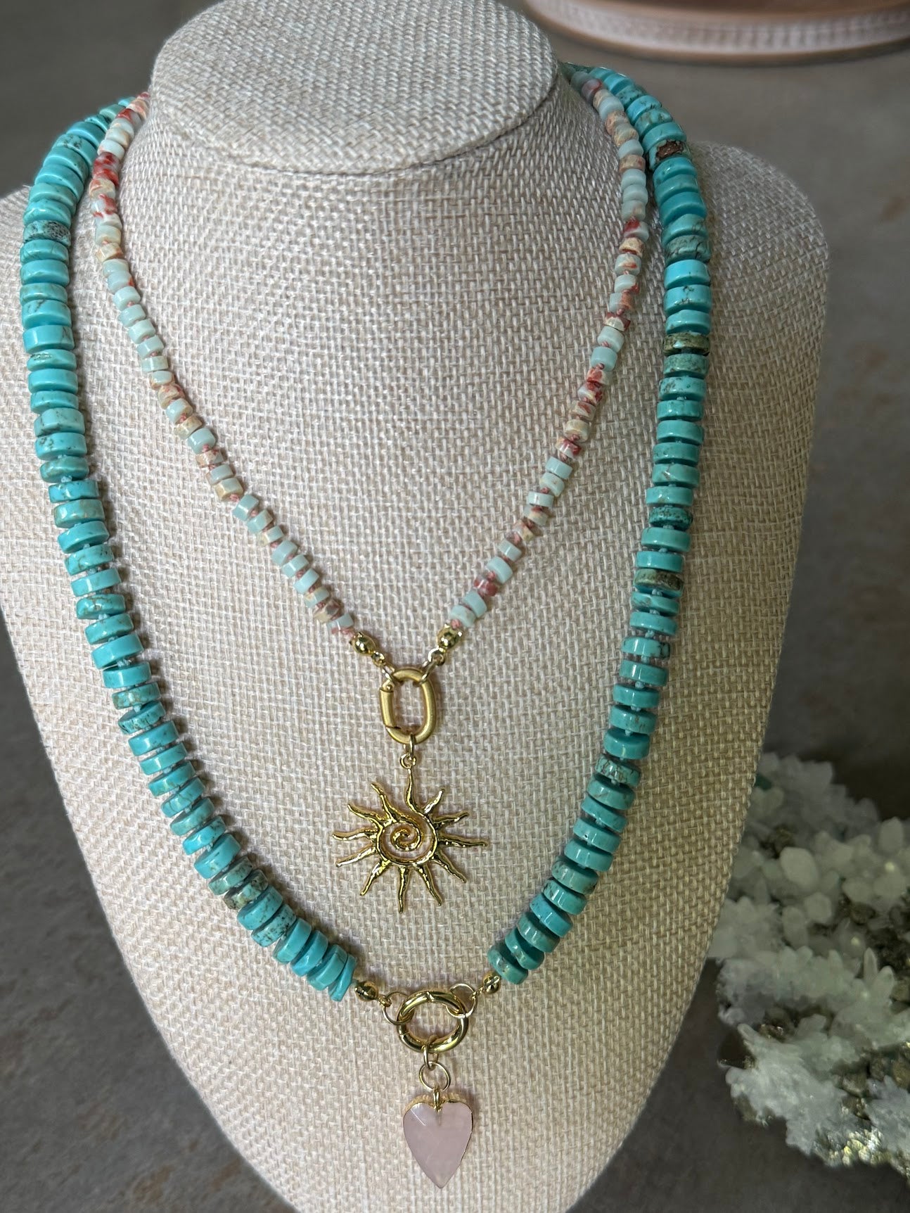 Turquoise & Rose Quartz Heart Necklace