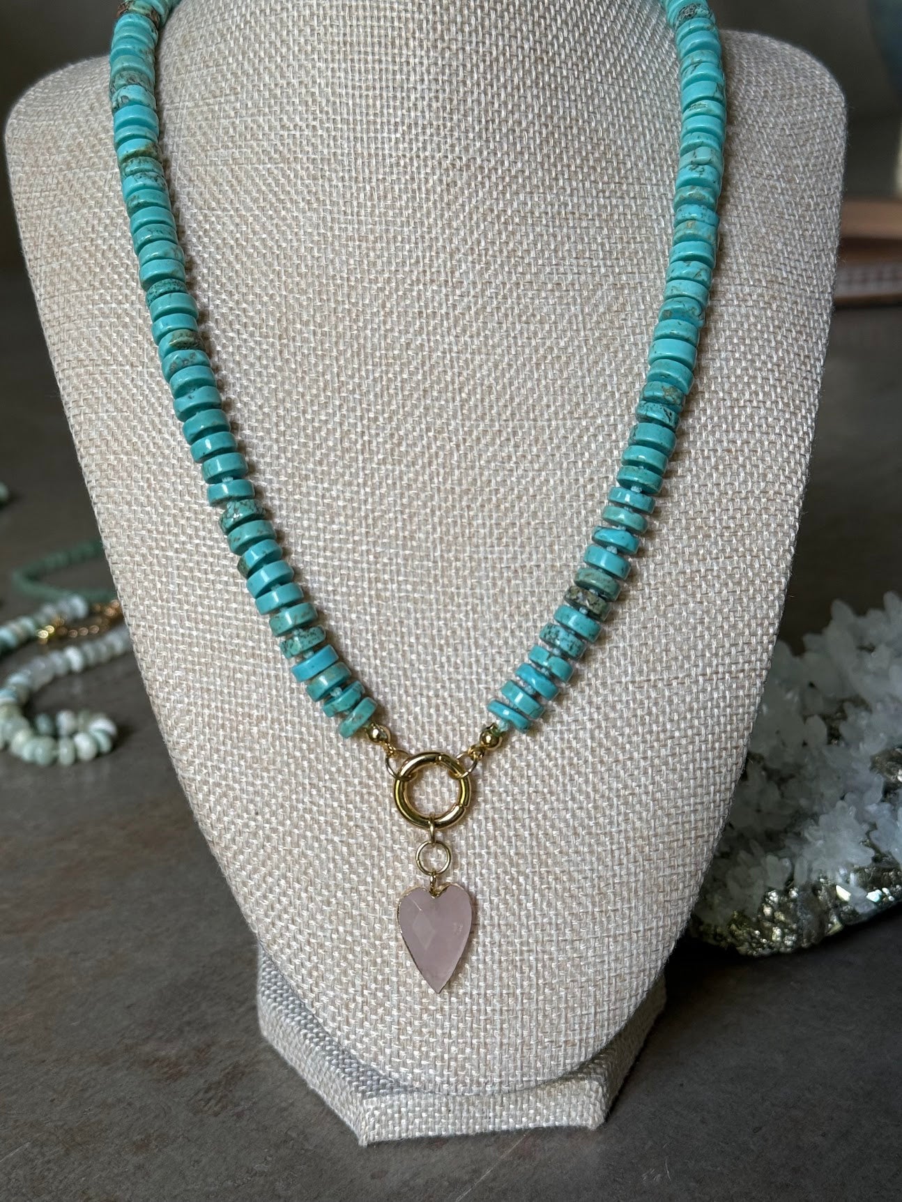 Turquoise & Rose Quartz Heart Necklace