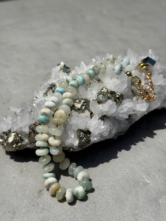 Hand Knotted Hemimorphite Crystal Bead Necklace