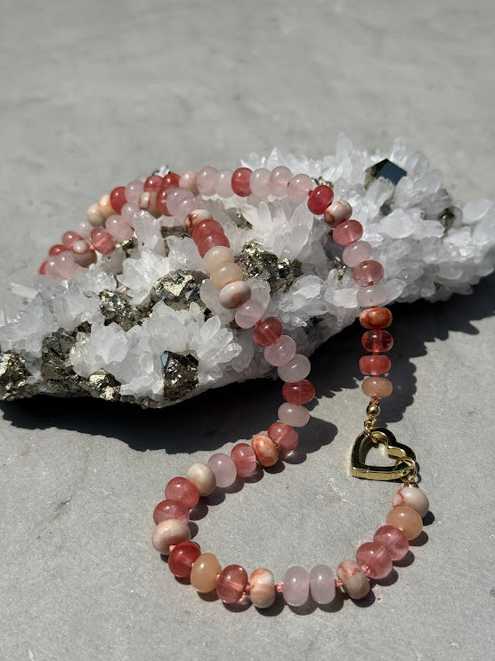 Multi-Stone Heart Necklace — Rhodochrosite, Red Jasper, Pink Aventurine & Jade