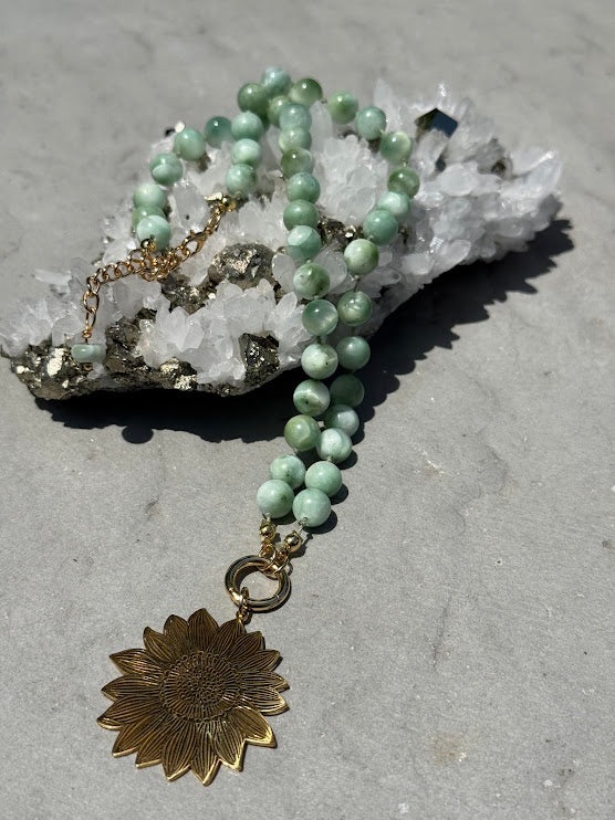 Green Lepidolite Sunflower Necklace