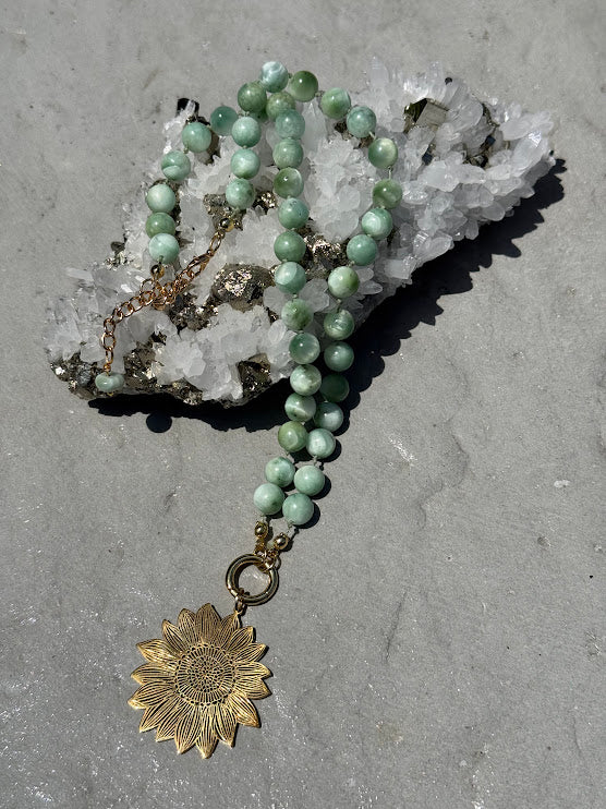 Green Lepidolite Sunflower Necklace