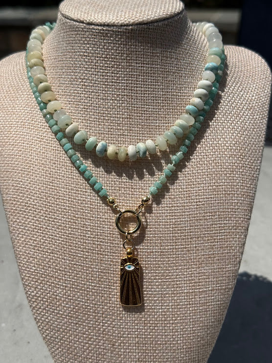Hand Knotted Hemimorphite Crystal Bead Necklace